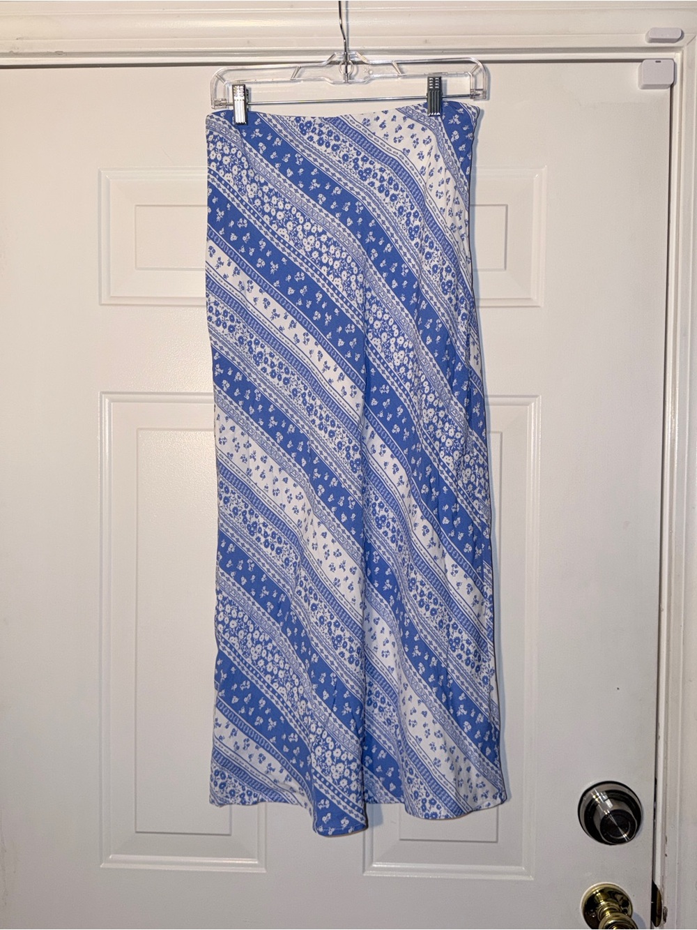 Lost‎ + Wander blue white boho floral stripe midi skirt rayon size